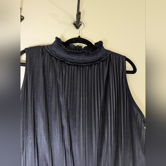 Nanette Lepore Pleated Smocked Mock Neck Midi Dress Navy Blue NWT 10 Elegant - Picture 7 of 11